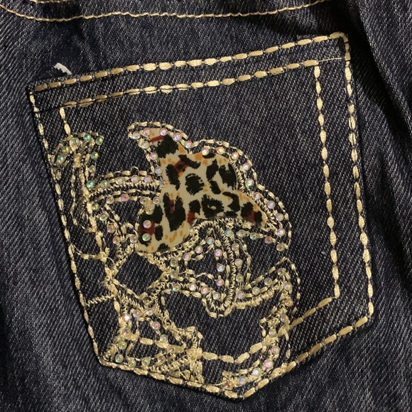 Denim patterned leggings with embellished rear pockets - Picture 3 of 3